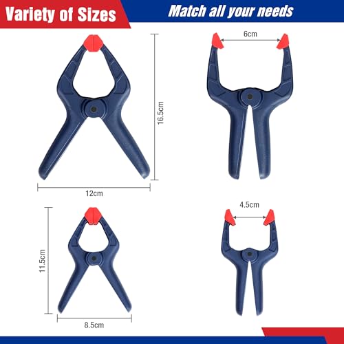 WORKPRO Afdichtingskas en veerklem, 8 stuks, 4 mini-schroefklemmen (lengte: 200 mm, bereik 115 mm, uitbreidingsbereik 200 mm) en 4 veerklemmen (openingsbreedte 45 mm/60 mm) voor houtbewerking - Afbeelding 5