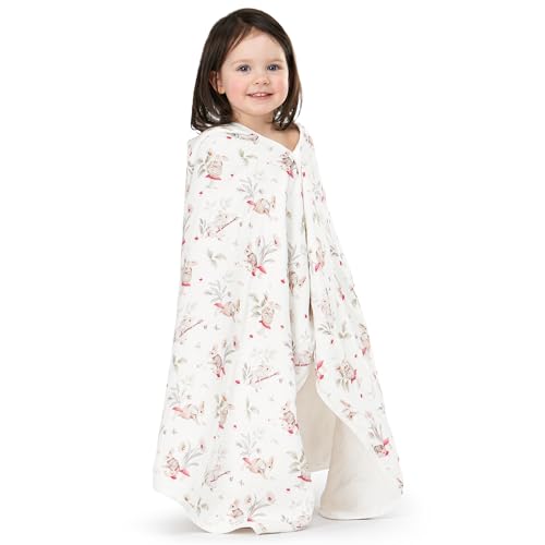Image of Toddler Hooded Bath Towel - Organic Cotton Muslin 6-Layer Soft Towel for Baby & Toddlers, 25x51, Bunny & Mushroom, Toddler Towels with Hood