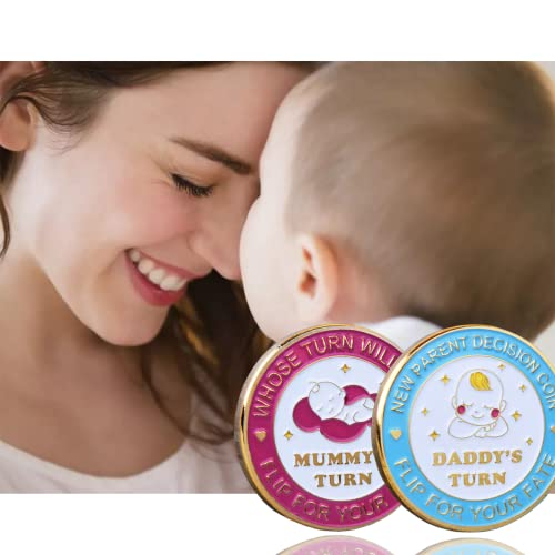 Image of New Dad Mom Gifts Funny Decision Making Coin, New Parent Mummy Daddy Pregnancy Women First Time to be Moms Dads St.Patrick's Day Easter Birthday Gifts Double Sided