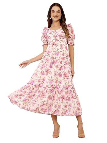 Image of Miss Chase Women's Multicolored-Base-Brown Relaxed Fit Maxi Lurex Chiffon Dress