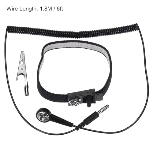 Image of MECCANIXITY 2 Pack ESD Anti Static Wrist Strap 11 inch Circumference Adjustable Antistatic Bracelet Set Wire Alligator Clip for Computer Electronics Repair Black