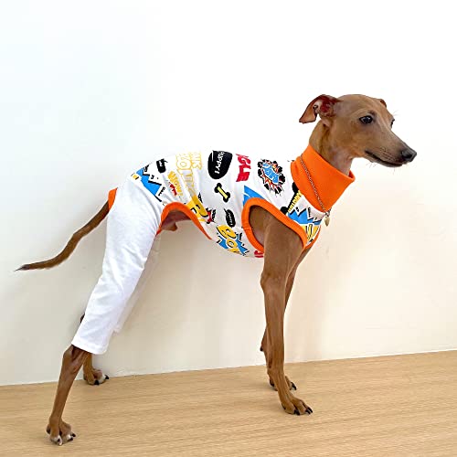 D DOGGY STAR イタグレ服 コミック ロンパース つなぎ 小型犬 中型犬 大型犬 春夏秋冬 ベドリントンテリア服 ウィペット服 (L, 白)