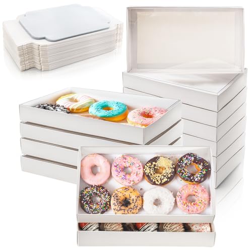 Tebery 50 Pack Pastry Boxes with Clear Window, Ideal for Macarons, Donuts, and Desserts - Perfect for Weddings and Parties, 9.5 x 6 x 1.25 Inch