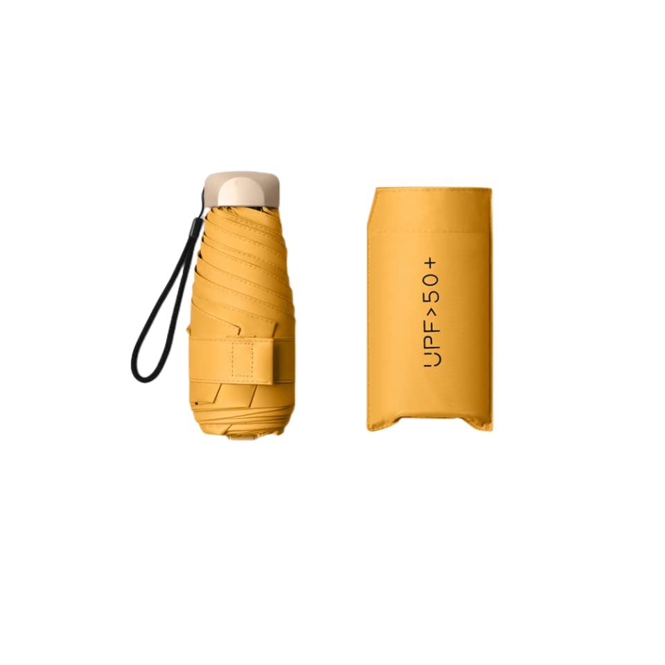 Mini Travel Sun Umbrella With Case - Small Compact UV Protection for Sun and Rain, Lightweight Windproof for Women Men Kids (Yellow)
