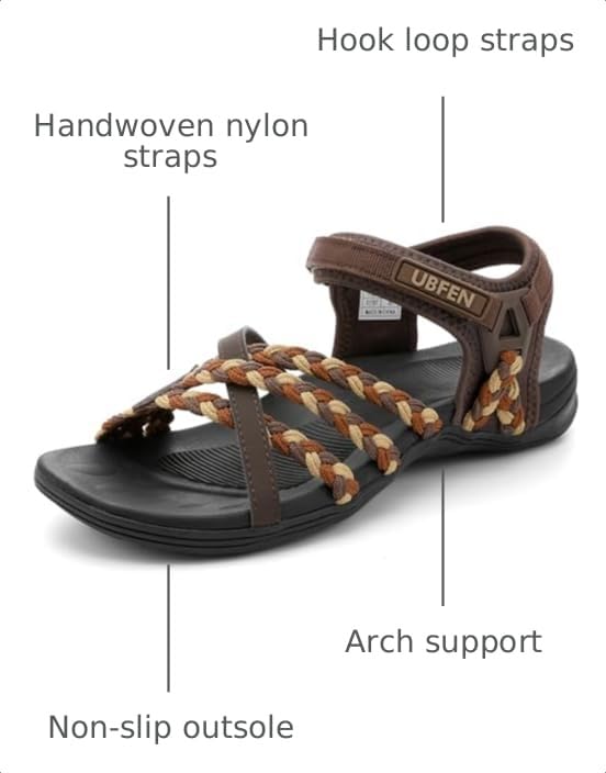 Image of UBFEN Womens Hiking Sandals Outdoors Water Sport Arch Support | Comfortable Adjustable Ankle Strap, Lightweight Suitable for Beach, Travel, Golf and Daily Wear
