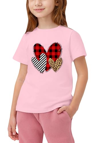 Image of LAZYCHILD Kids Valentine Shirt Girls Valentines Day Shirts Heart Graphic Long Sleeve Striped Tee Tops 5-14 Years