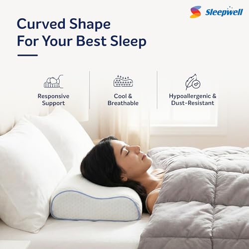 Image of Sleepwell Ortho Pro Nexa Pillow | Nexa Foam | Neck Support & Pressure Relief | Hypoallergenic & Dust Resistant | Medium Firm | Lightweight & Breathable | Machine Wash | 24 x 16 Inches | Pack of 1