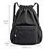 HOLYLUCK Drawstring Backpack Sports Gym Bag Water Resistant String Bag Cinch Sackpack with Side Zipper Pocket for Shopping Sport Yoga -black