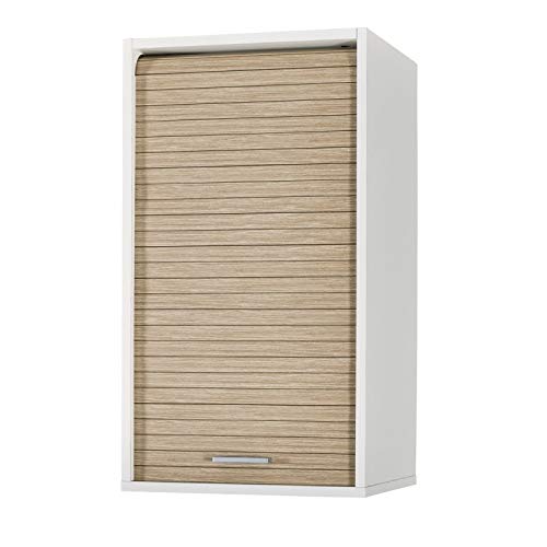 SIMMOB Meuble Cuisine Blanc Rideau Chêne Noir ou Alu 2 Etagères Larg 40 H 72 P 35 cm - Chêne Naturel