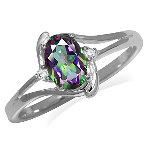Silvershake 7X5mm Oval Shape Mystic Fire Topaz 925 Sterling Silver Engagement Ring Size 11