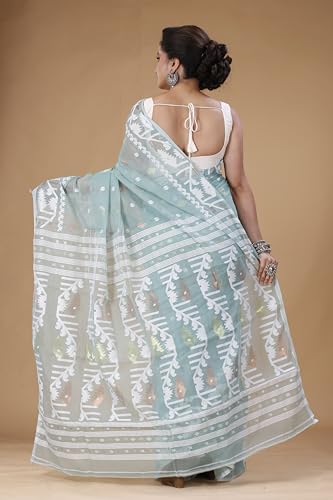 Image of OISHANI SAREE GHOR Women's Traditional Bengal Cotton Silk Soft Jamdani Saree - Authentic Design and Quality - No Blouse Piece
