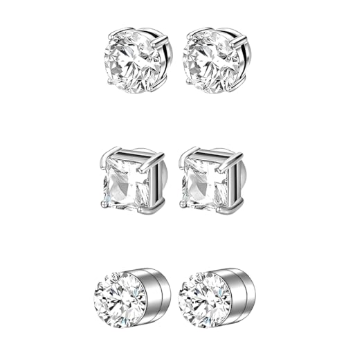 LQIOACU 3 Paires Boucle Aimantée Homme, Boucles d'Oreilles, Magnétiques Fausse Boucle d'Oreille Homme, Acier Inoxydable, Cadeaux pour Hommes