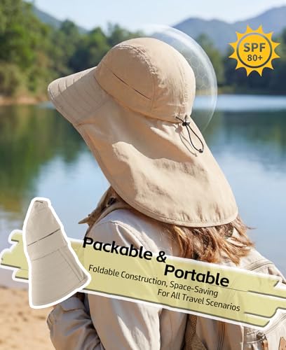 Image of Home Prefer UPF 80+ Sun Hat for Men Women Wide Brim Sun Hat with Neck Flap Summer Beach UV Protection Gardening Fishing Hat