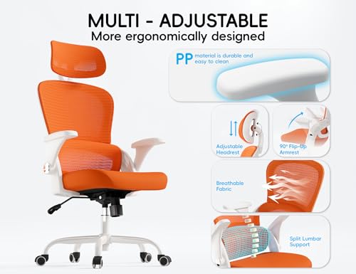 Image of TRALT Office Chair - Ergonomic Office Chair with Back Support, Home Office Desk Chairs, 330lbs Wide Seat Big and Tall Office Chairs with Headrest, Comfy Desk Chairs (Orange)