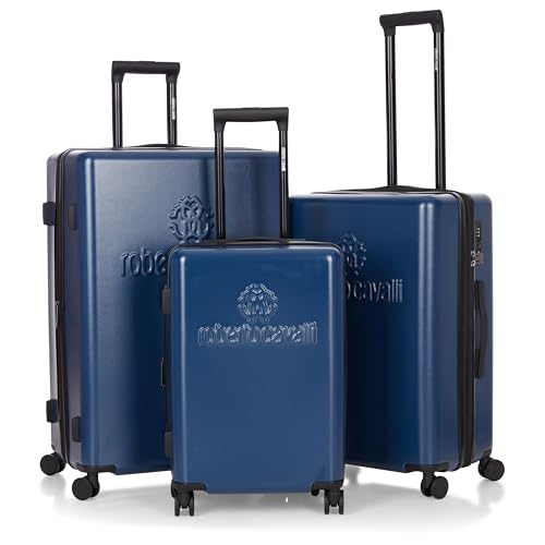 ROBERTO CAVALLI LOGO Luxury 3 Piece Luggage Set, Expandable Hard Shell Suitcases with 8 Spinner Wheels, Combination Lock Large Suitcase Set for Men and Women -Navy Blue