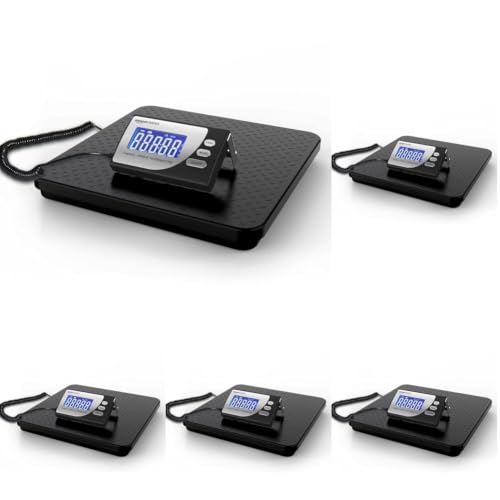 Image of Amazon Basics Digital Postal Scale with Tare Function, Heavy Duty, Aluminium Platform, 440 lb Capacity, Digital Shipping, Portable, Black, 440 lb (Pack of 5)