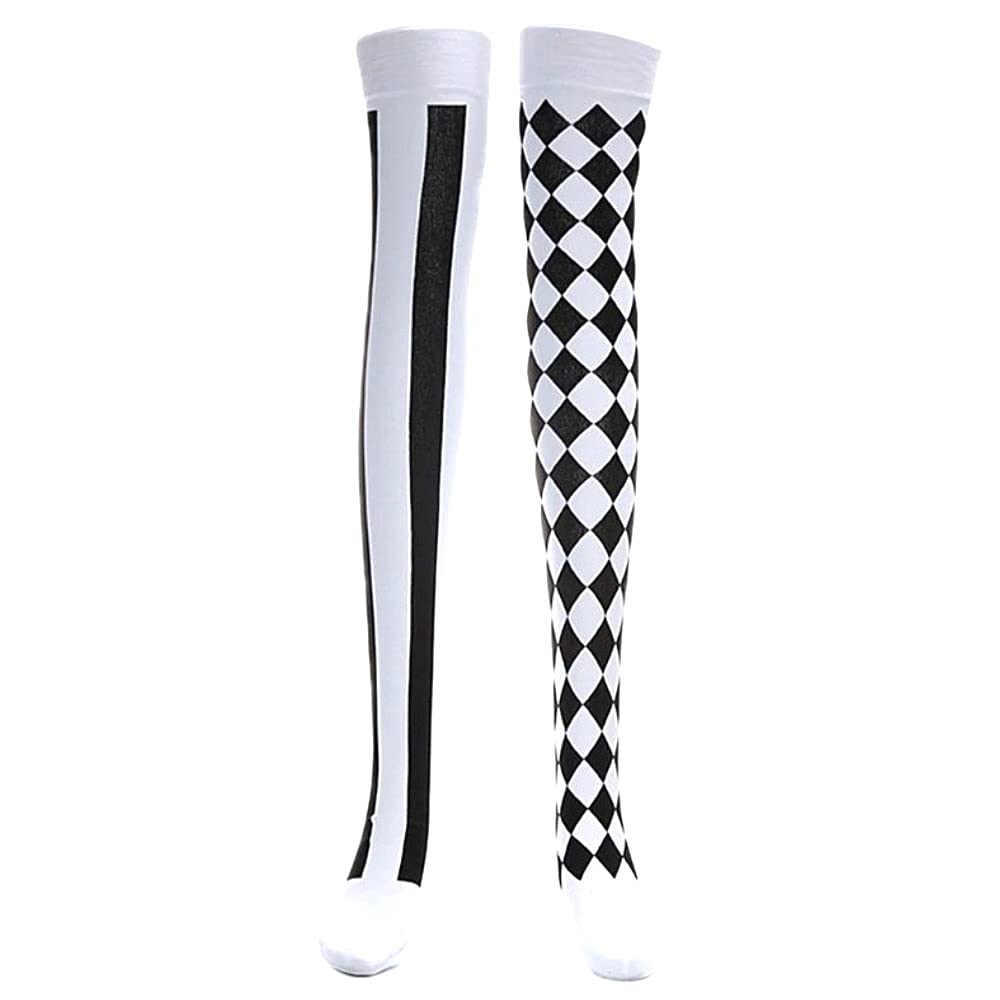 Chaussettes Montantes Arlequin Noir Et Blanc - Mi-Bas Rayés Overknees Pierrot