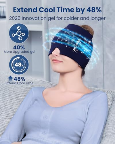 Image of ONLYCARE Migraine Relief Cap, Upgraded Odorless Headache Relief Cap Mask Products, 360 Gel Surround Cooling Ice Pack Mask Head Wrap for Tension, Migraine, Sinus, Stress, Headaches, Hangover, Blue