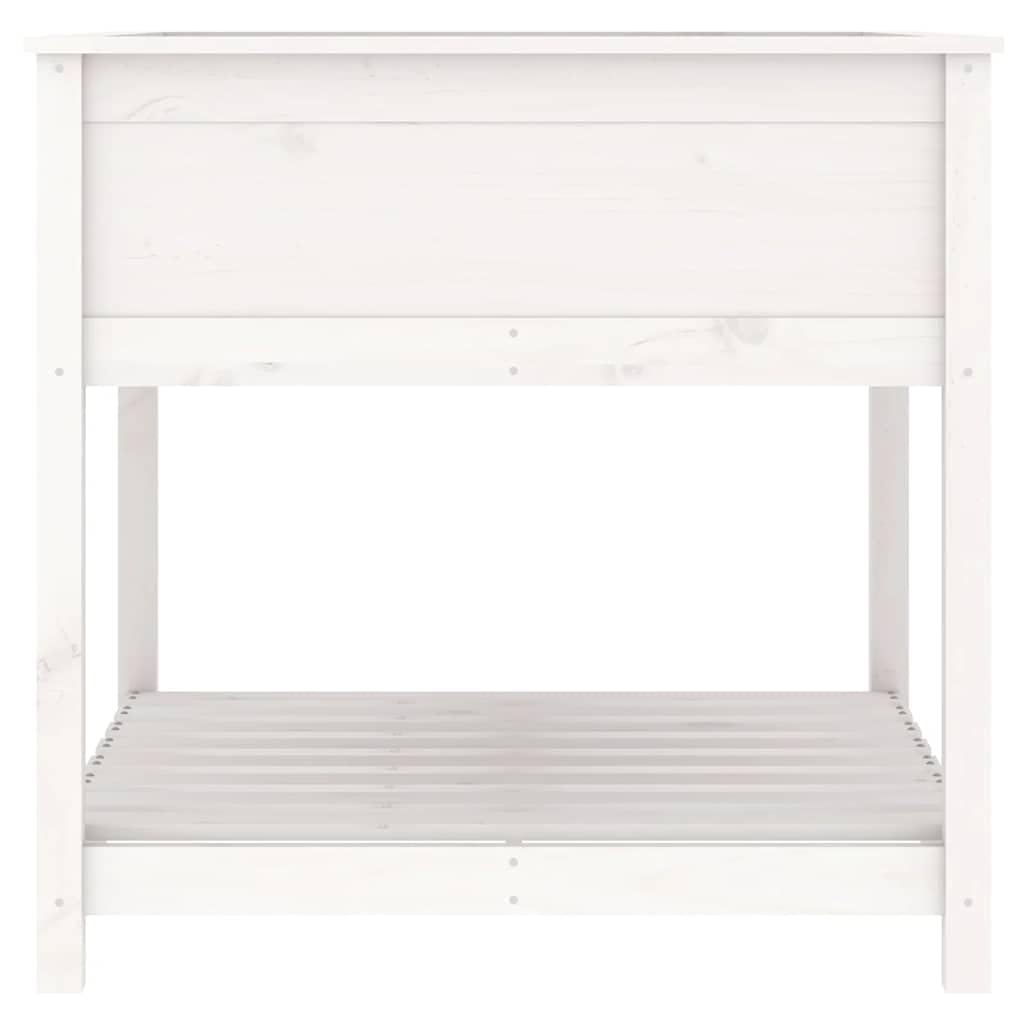 Pflanzkübel Weiß 82,5x82,5x81 cm aus massivem Kiefernholz, Blumentopf groß mit Ablage, ergonomisches Hochbeet für Balkon, Terrasse und Garten