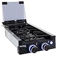 RecPro RV Built In Gas Cooktop | 2 Burner or 3 Burner | RV Cooktop Stove | 6,500 and 8,000 BTU Burners | Cover Included (Black, 2-Burner)