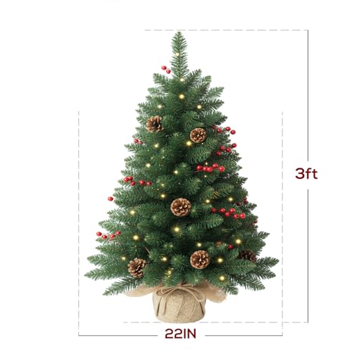 3FT Pre-lit Artificial Small Mini Christmas Tree with Warm White Multi-Color LED Lights, Remote Control and Timer, Perfect for Xmas Tabletop Decorations, Home, Kitchen, Dining Table top - Image 4