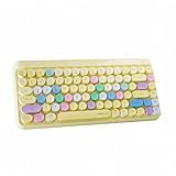 FCPLU x UBOTIE Wireless Bluetooth TKL Keyboard with 84 Retro Round Keycaps, Typewriter-Style, for PC/Mac/Tablets(Yellow Colorful)