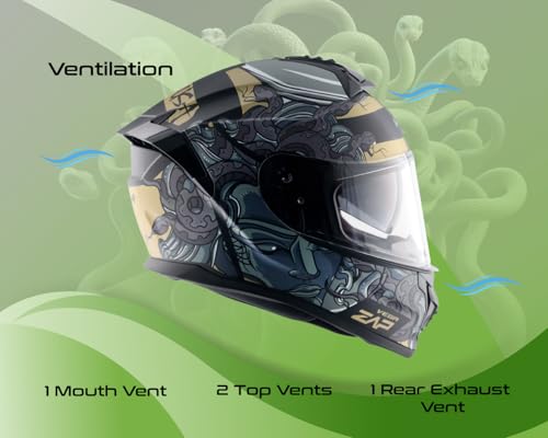 Image of Vega Zap DV Medusa Full Face Motorcycle Helmet with Dual Visor, Shock Absorbing Liner, Comfortable Interior, Lightweight Shell, Aerodynamic Design, Ventilated Fit, and Trendy Dull Black Grey Finish Dull Black Grey-M