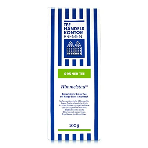 HOCHWERTIGER Mango-Zitrus-Tee in Spitzenqualität | Himmelstau | Grüner Tee mit Zitronen Aromen | Sommer-Sencha lose | 100 g loser Tee | TEE HANDELSKONTOR BREMEN Cover