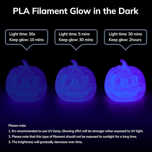 Image of AMOLEN 3D PLA Printer Filament, 1.75mm Glow in The Dark Blue Purple PLA Filament for 3D Printing, Best with UV Lamps, 1kg Spool (2.2lbs), Dimensional Accuracy + /- 0.02 mm, Fit Most FDM 3D Printers
