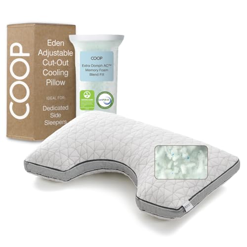 Image of Coop Home Goods Eden Cut-Out Bed Pillow for Side Sleepers, Queen Size, Adjustable Medium Soft Memory Foam Cooling Pillow with Ergonomic Shoulder Cut-Out, CertiPUR-US /GREENGUARD Gold