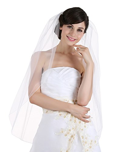 Samky 1T 1 Tier Pencil Edge Bridal Wedding Veil - White Cathedral Length 108" #TOP3
