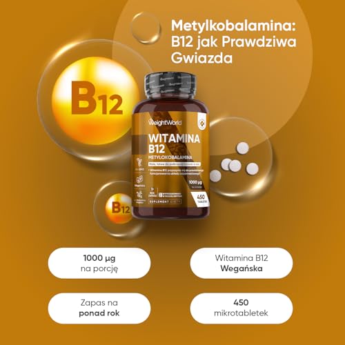 Witamina B12 Wegańska 1000 mcg – 450 mikrotabletek metylokobalaminy B12, zapas na ponad 1 rok – bez GMO i bez laktozy