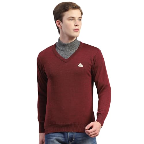 Image of Monte Carlo Shell Solid V Neck Pullover | Warm Woolen Pullover for Men | Soft Comfortable Knitted Winter Wear Sweater for Men's