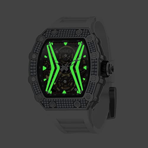 Men's Luxury Watch Rectangle Square Stylish Tonneau Skeleton Automatic Big Face Business Birthday Graduation Gift Wrist Watch For Him Cool Diamond Luminous Big Face Watches For Men(Silver White D) #TOP2