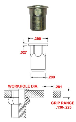 SH10-32-130 Steel Half-HEX Body Thin-NUT, Gold ZINC W/ .020 to .130 Grip Range (Pack of 100)