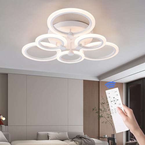 Hudi Fyier Modern LED Ceiling Light,6 Rings Dimmable 3000K-6500K White Close to Ceiling Lamp with Remote for Living Room,Bedroom,Dining Room,Office