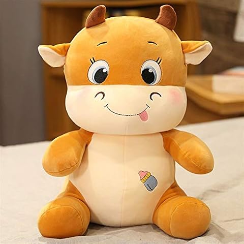HOUMEL Small Cute Cartoon Cow Bull Throw Pillow Soft Mini Ox Plush Doll Toys Bulletproof Stuff Pillow Cushion Cuddle Comforter Toy For Toddlers Newborns, To Accompany To Sleep Gift 296 Cover