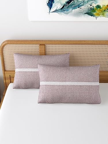 Image of Varde 180 TC Pillow Cover Set of 2 | Pillow Cover Cotton 100% | Pillow Cover Set of 2 King Size | Wrinkle Free & Fade Resistance | Striped Pattern | Standard Size | All Season Use (Light Maroon)