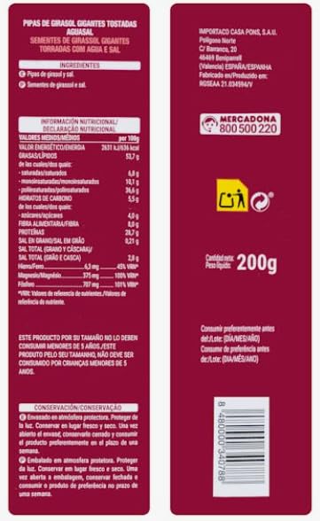 Semi di Girasole Giganti Tostati con Acqua e Sale, 200g, Sgusciati e Interi, PACK 5