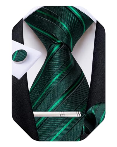 Image of DiBanGu Mens Tie Silk Plaid Striped Necktie and Pocket Square Cufflinks Tie Clip Set with Gift Box Formal Wedding Party