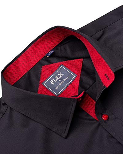 J.Ver Men'S Casual Long Sleeve Stretch Dress Shirt Wrinkle-Free Regular Fit Button Down Shirts Black Red thumb #4