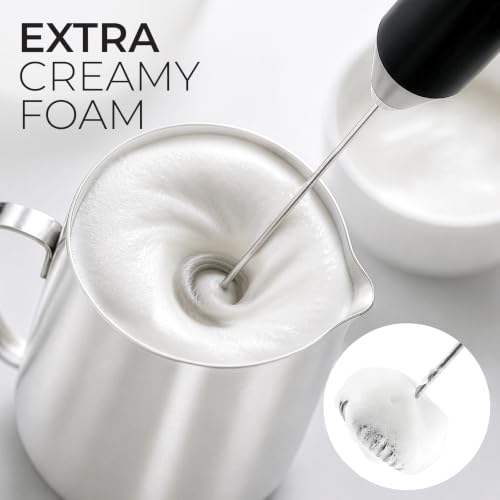 Image of Zulay Kitchen Milk Frother Handheld - Mini Frother Wand, Milk Mixer, Drink Whisk for Coffee, Matcha Essentials & More, Stick Frother for Protein Shakes, Froster Mixer - AA Batteries Included - Black