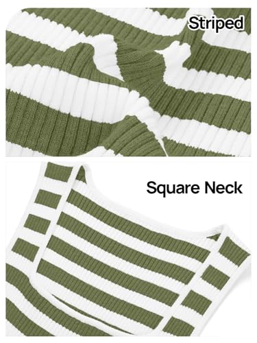 Image of MEROKEETY Women's Summer Square Neck Tank Tops | Sleeveless, Ribbed Knit, Striped Pattern, Slim Fit, Stretchy Soft Sweater Vest Casual Work Outfits
