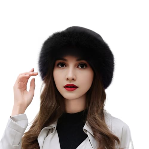 YEKEYI Damen Kunstpelz Warme Mütze Modemütze für Winter Kunstnerz Mütze Vielseitiger Neuer Winterberet Eimerhut, Schwarz , Einheitsgröße