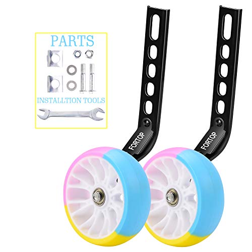 FORTOP Bike Training Wheels, Pair of Heavy Duty Rear with Stabilizers Mounted Kit for Kids Boy Girls Bikes of Single Speed Bicycle with 12 14 16 18 20 Inch (Heavy Duty, 12IN-20IN)