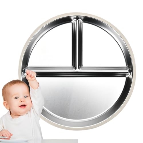 Platos infantiles de acero inoxidable, placas de bebé de acero inoxidable con plato de aspiración, platos de acero inoxidable, compartimentos de metal, bandeja de control de porciones reutilizable