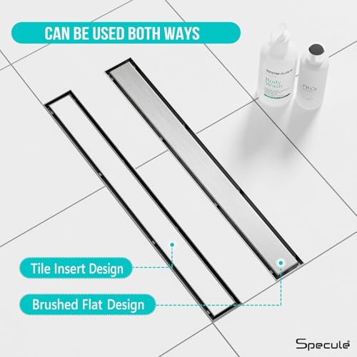 Image of Tile Insert Linear Shower Drain 18x4 Inch | Invisible Stainless Steel Floor Drain Channel for Bathroom | Anti Smell Cockroach Trap | Side Outlet Waste Drain | 13mm Tile Compatible