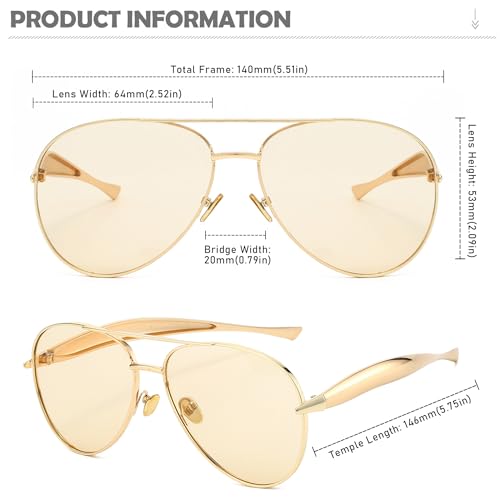 Long Keeper Retro Pilot Sunglasses for Women Men Gold Metal Oversized Aviation Sunglasses Trendy Big 70s Double Bridge Shades4