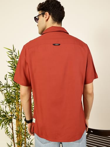 Image of Thomas Scott Men Half Sleeves Camp Collar Oversize Fit Solid Casual Shirt