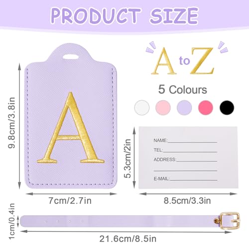 Image of Initial Luggage Tags for Suitcases, Cute Embroidered Letter Luggage Bag Suitcase Identifier Name Baggage Tag, PU Leather Travel Luggage Tags, Bag Tags for Men Women Kids Luggage Handbags(Purple A)